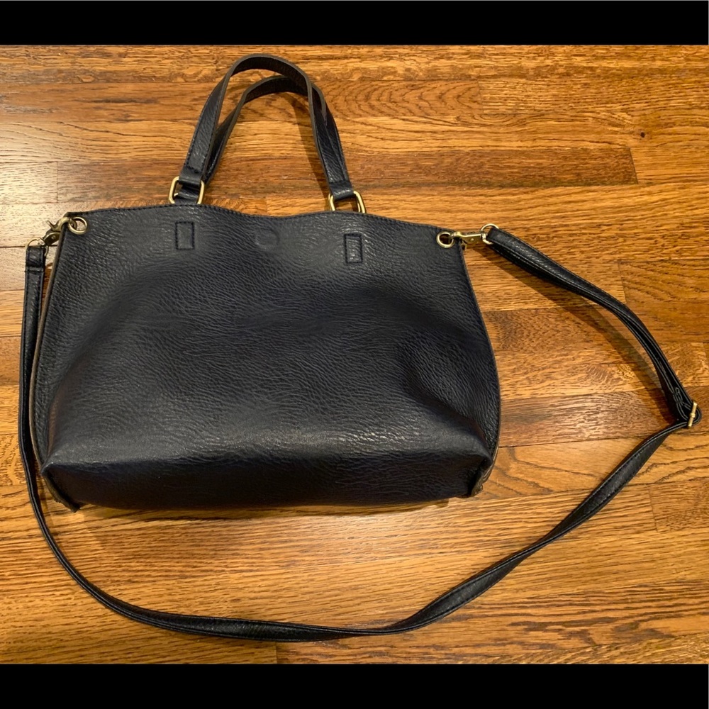 Navy Blue Vegan Leather Tote